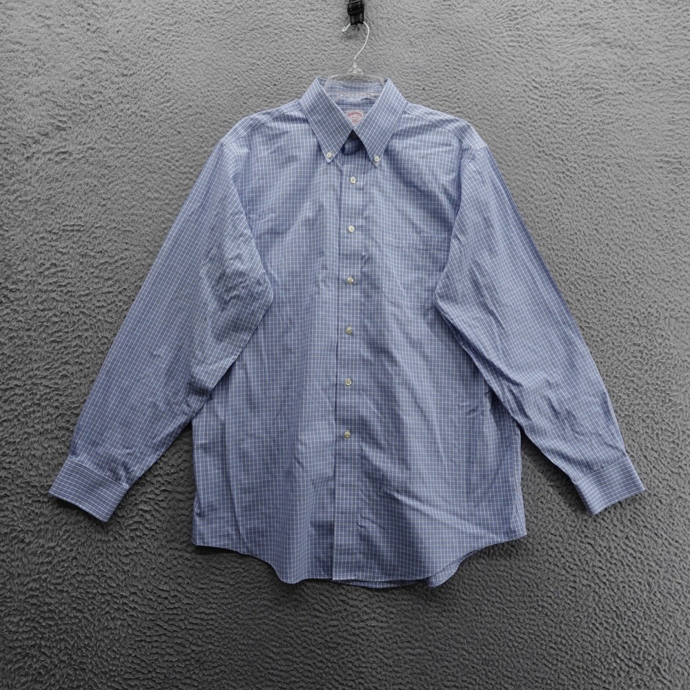 Brooks Brothers Button Down Dress Shirt 16 4/5 Blue Plaid Long Sleeve Cotton Men